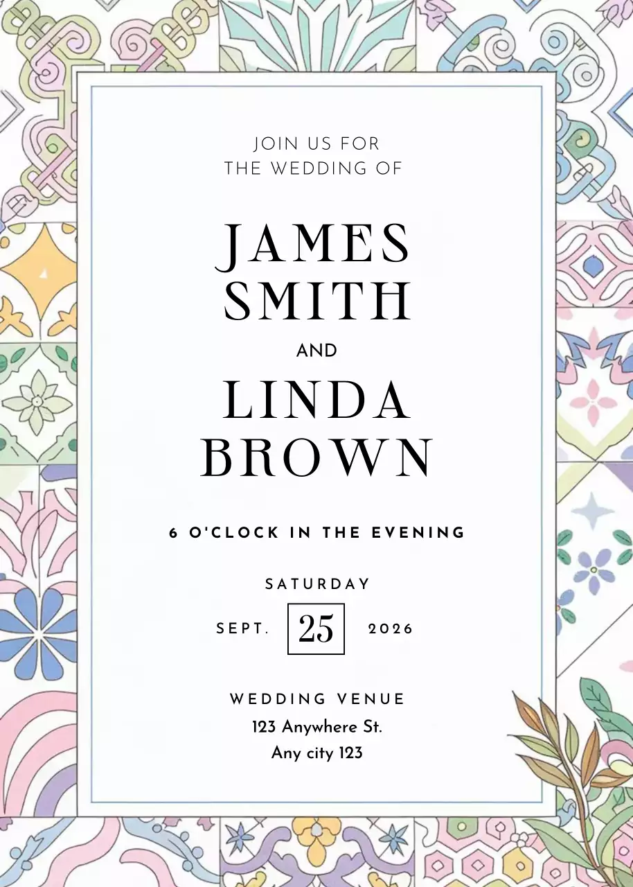 colorful floral wedding invitation