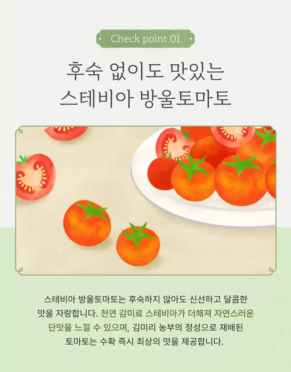 아이보리와 연두의 심플한 방울토마토 판매 홍보