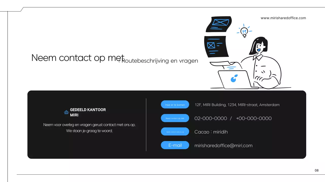 Een eenvoudig zwart-blauw voorstel voor een coworkingruimte