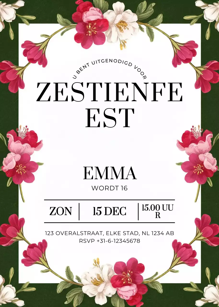 uitnodiging voor roze bloemenfeest