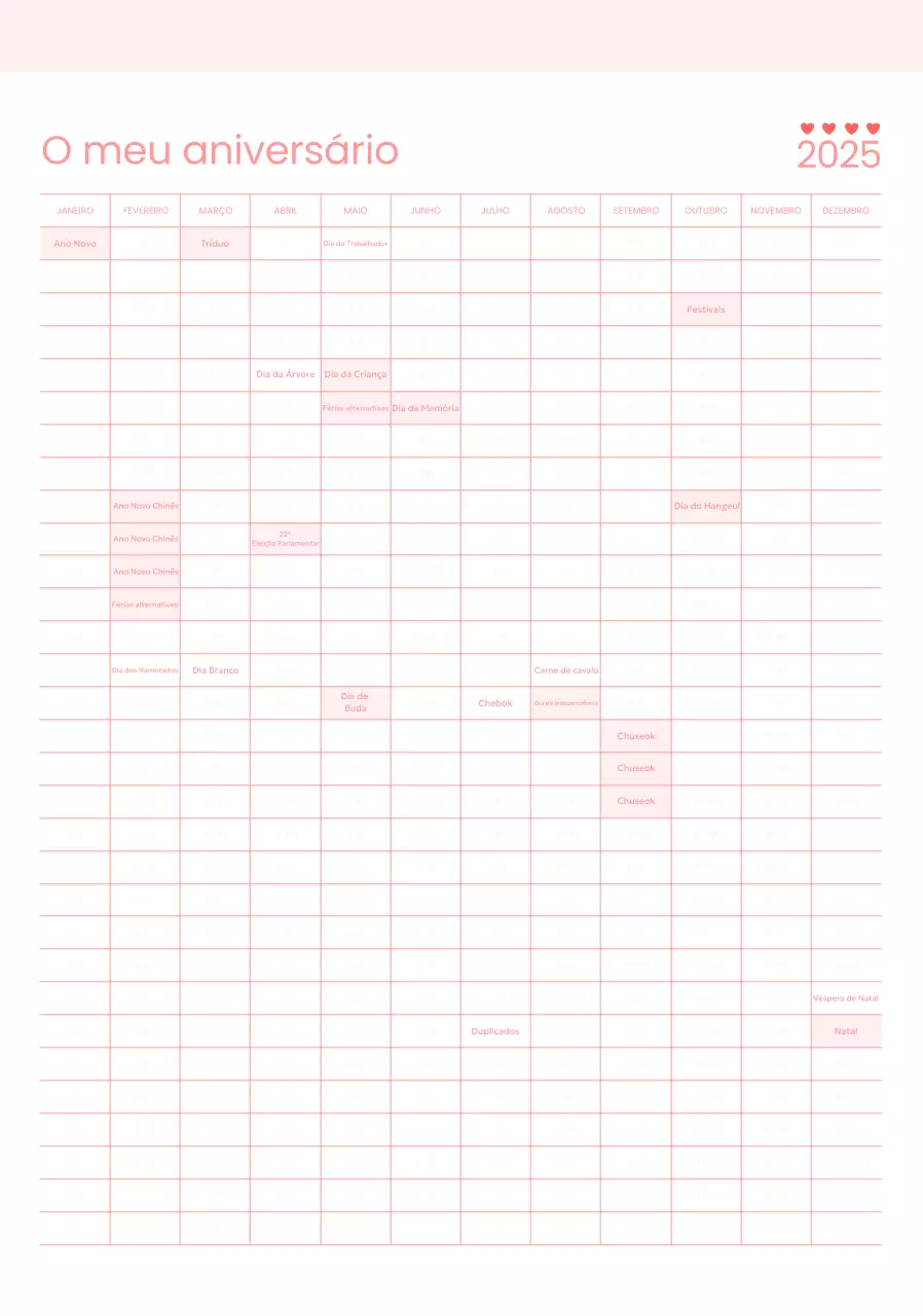 Calendário de aniversário de 365 dias Pink Baby Simple