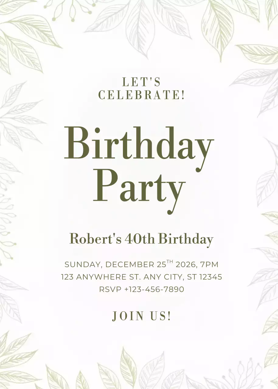 lời mời sinh nhật thanh lịch màu xanh lá cây