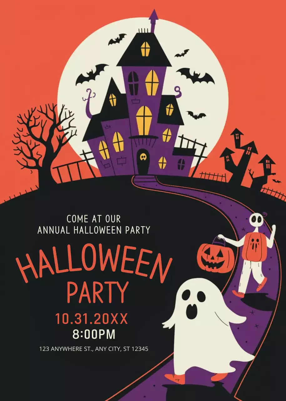 orange retro Halloween invitation