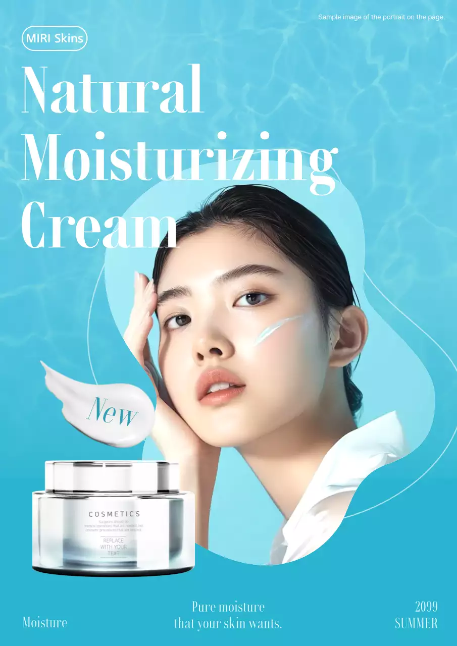 Poster quảng cáo sản phẩm chăm sóc da hiện đại màu xanh