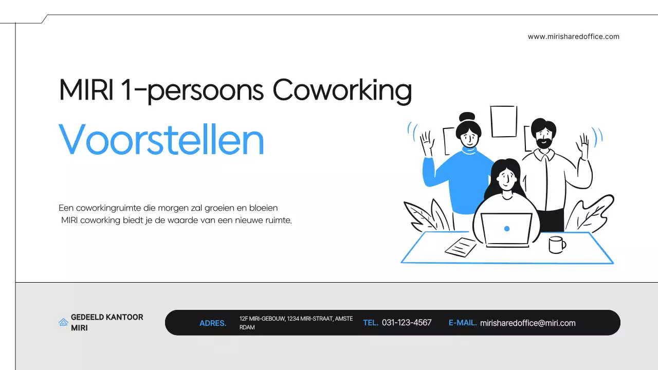 Een eenvoudig zwart-blauw voorstel voor een coworkingruimte