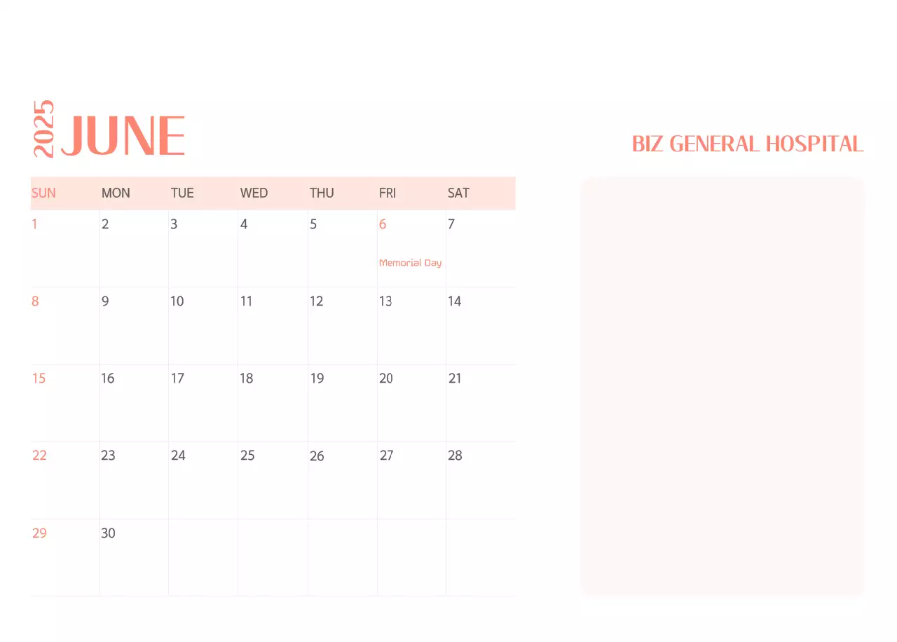 Hospital calendar with green photo frame