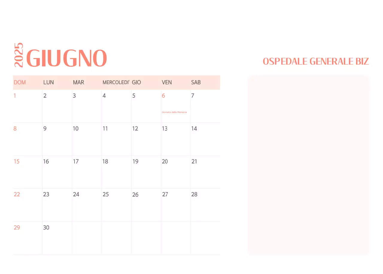 Calendario ospedaliero in cornice verde