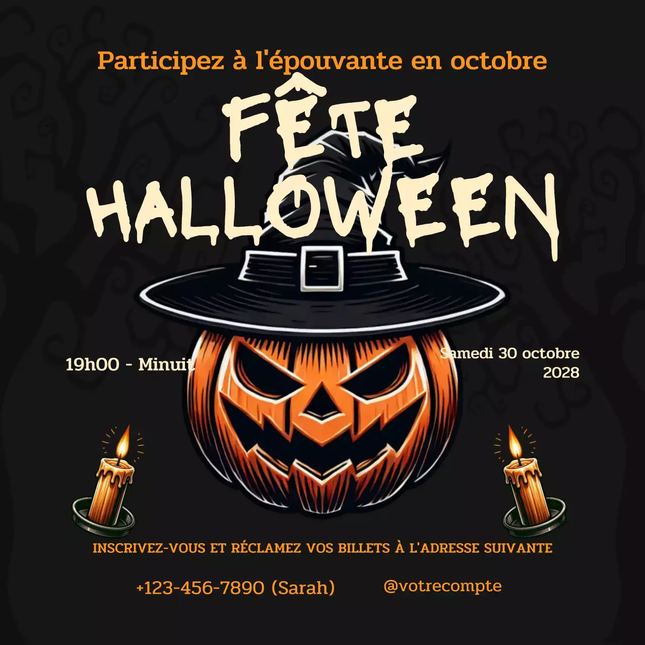 invitation à la fête d'Halloween gothique orange
