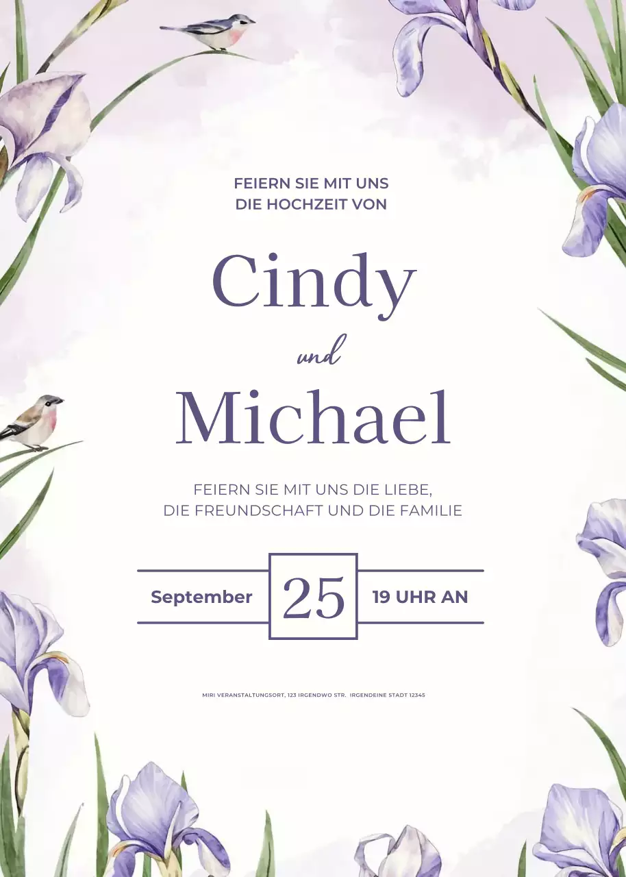 Lila Hochzeitseinladung im eleganten Stil