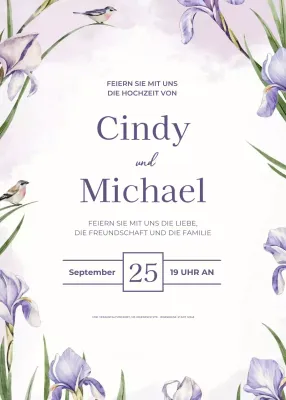 Lila Hochzeitseinladung im eleganten Stil