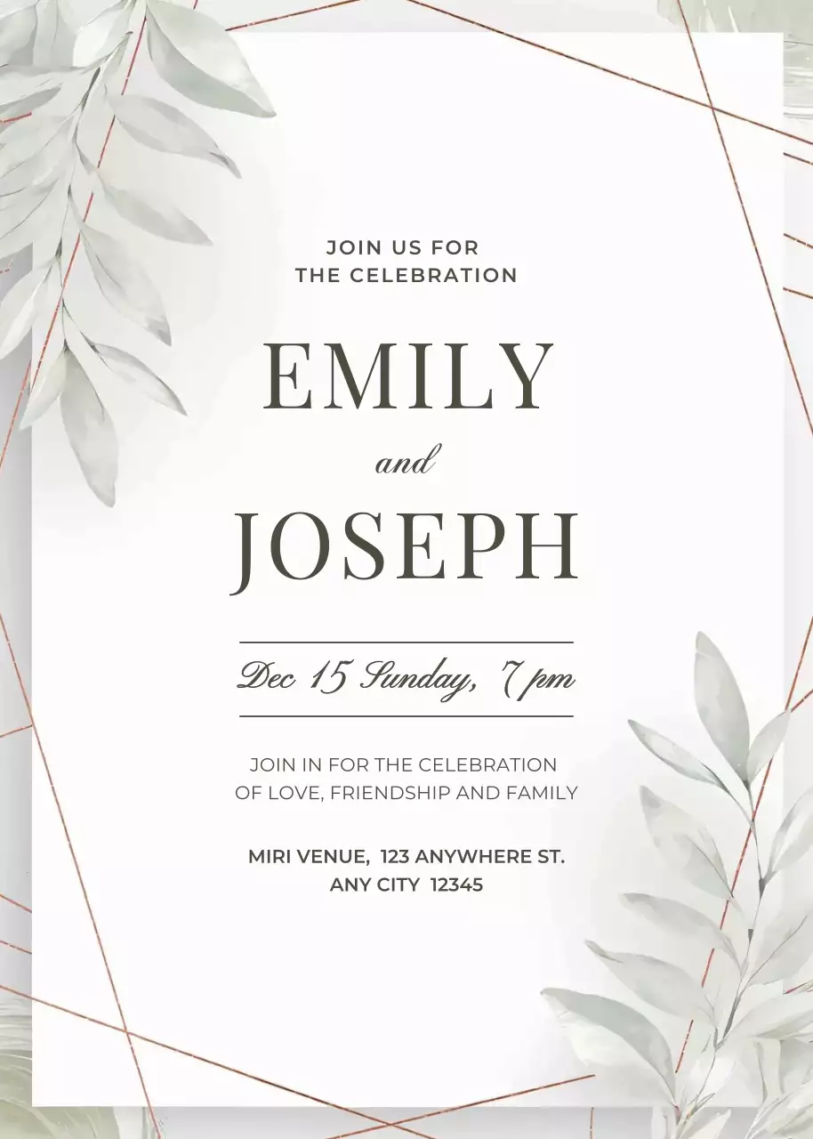 Thiệp cưới màu xanh lá cây vàng trắng phong cách tối giản thanh lịch