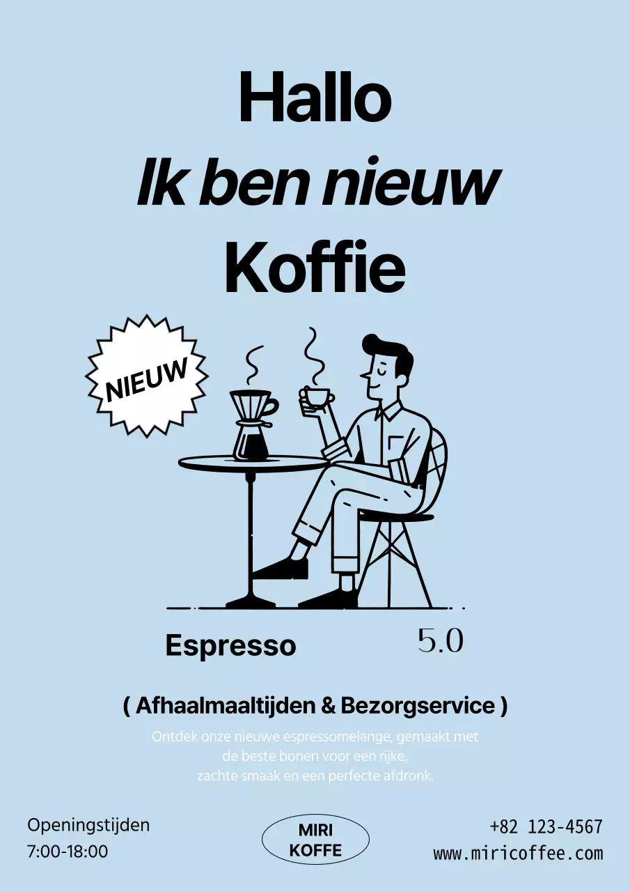 Lichtblauwe moderne koffie promoten