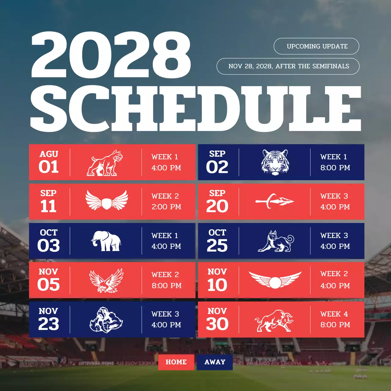 Red Modern Sports Schedule Social Media Post