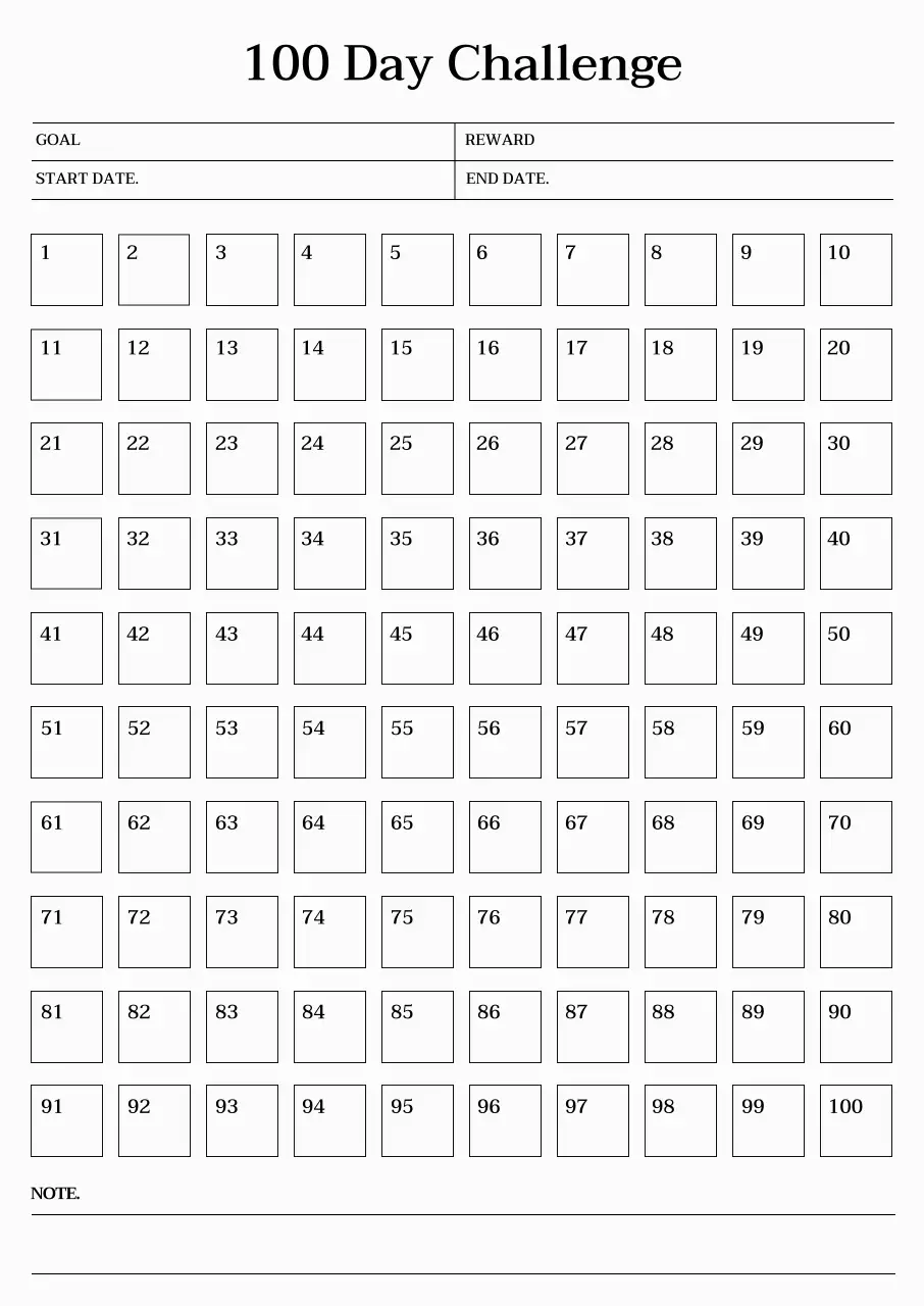 세리프체와 베이지색 배경이 있는 감성적인 100일 목표 달력