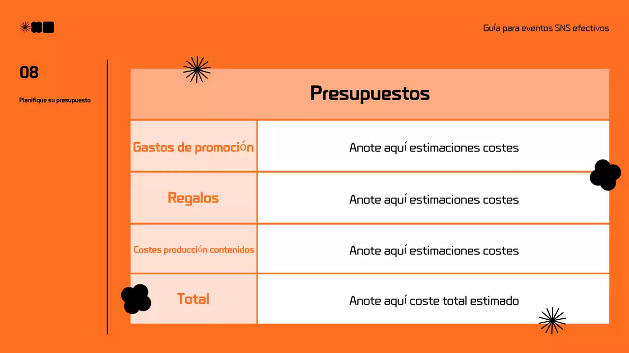 Moderna propuesta de marketing en redes sociales en negro y naranja