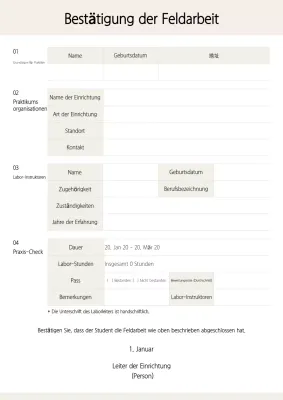Jährliches Dokument zur Bestätigung der einfachen Feldarbeit