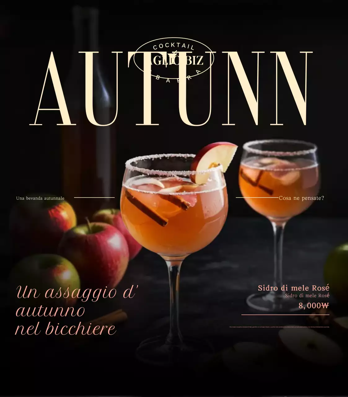 Materiale promozionale del menu del cocktail bar di lusso nero