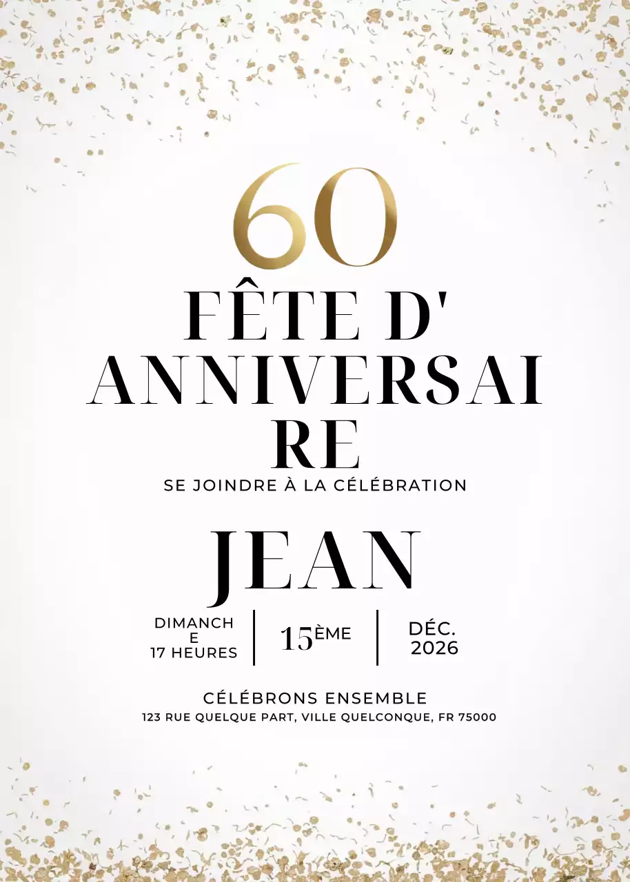 invitation d'anniversaire élégante et dorée