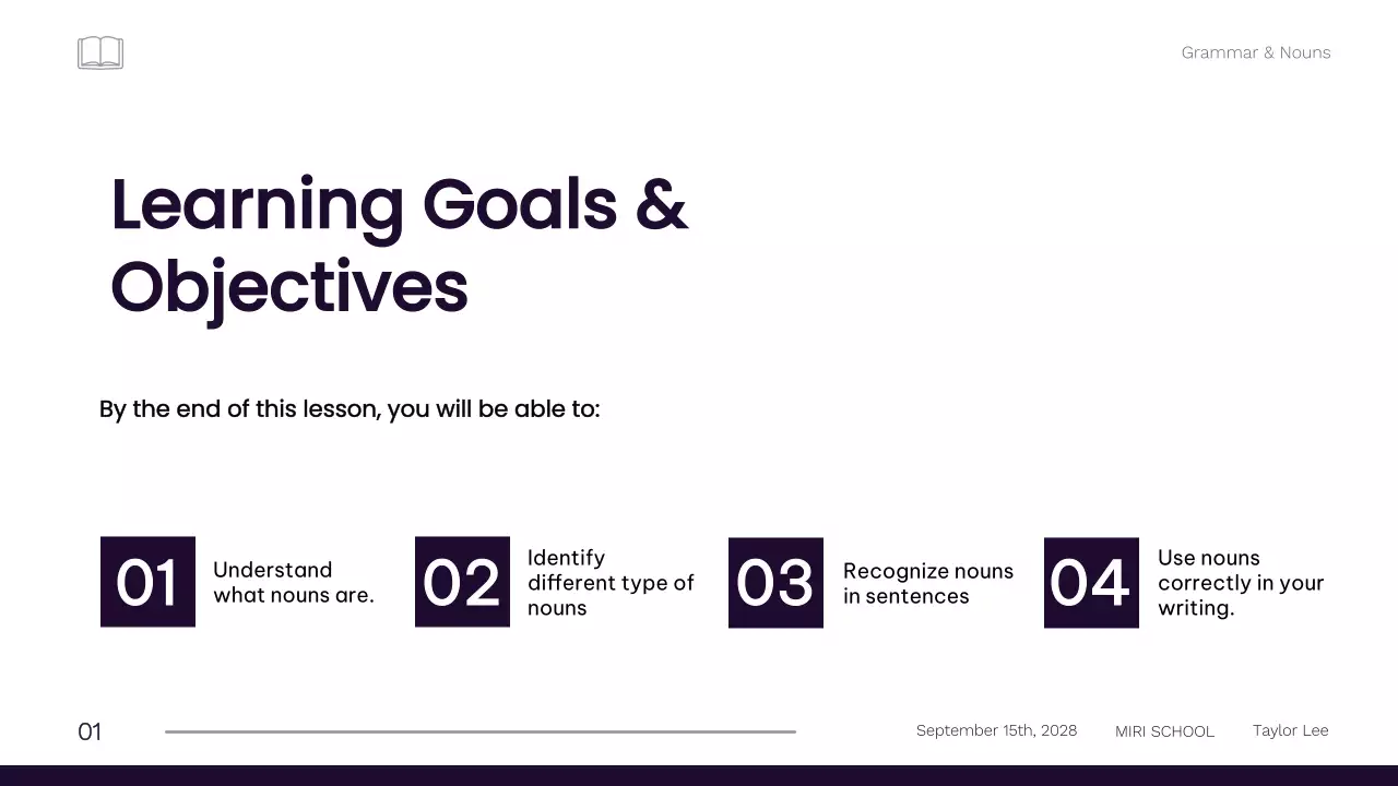 Bài thuyết trình khóa học ngữ pháp tối giản màu đen