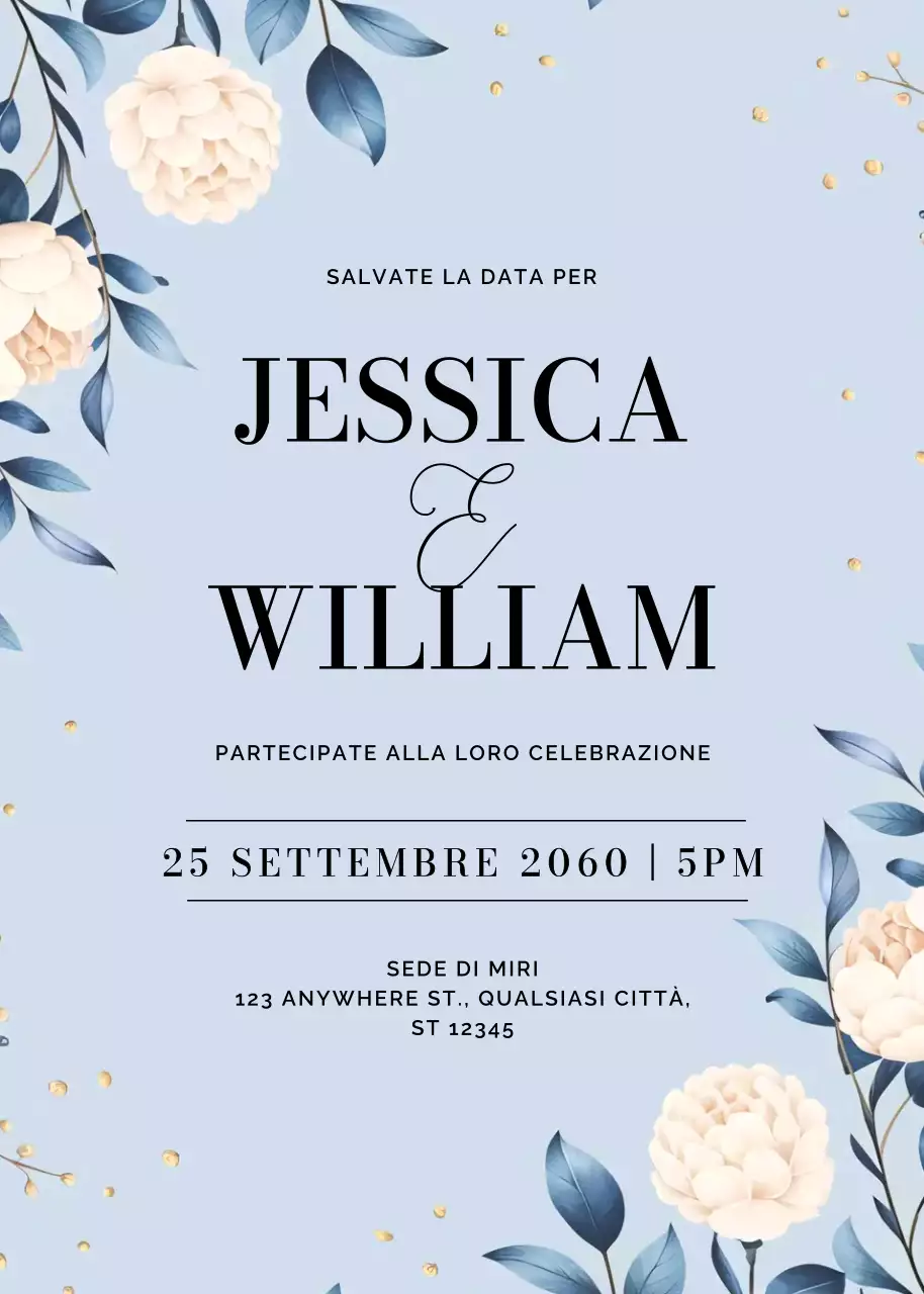 invito di nozze moderno floreale blu