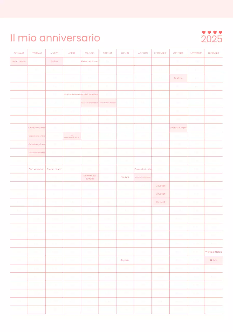 Calendario anniversario rosa Baby Simple 365 giorni