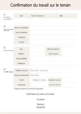 Document annuel de confirmation du travail simple sur le terrain