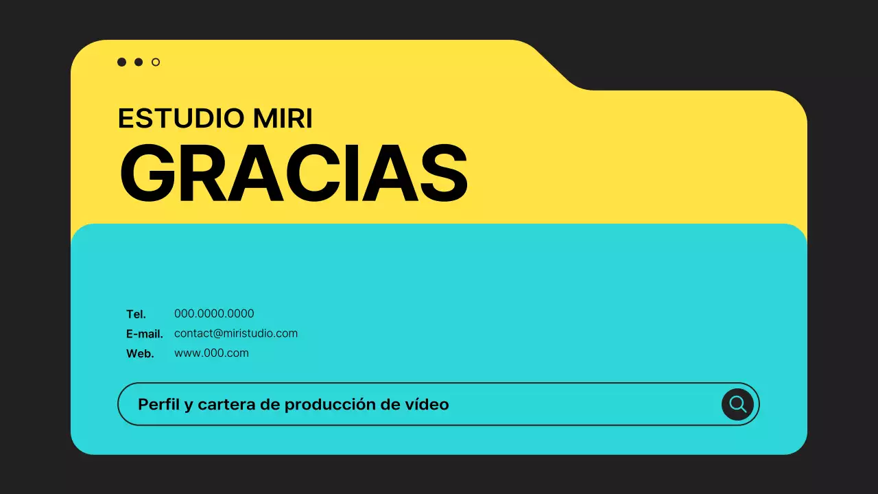 Un sencillo prospecto de productora de vídeo en negro y colores neón