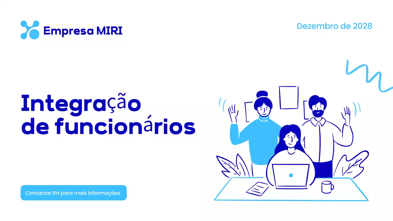 apresentação moderna azul sobre a integração de funcionários