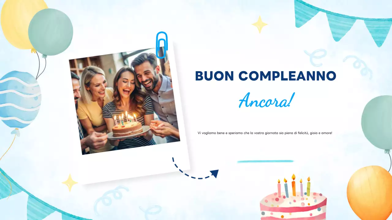 Biglietto di compleanno blu, moderno e allegro