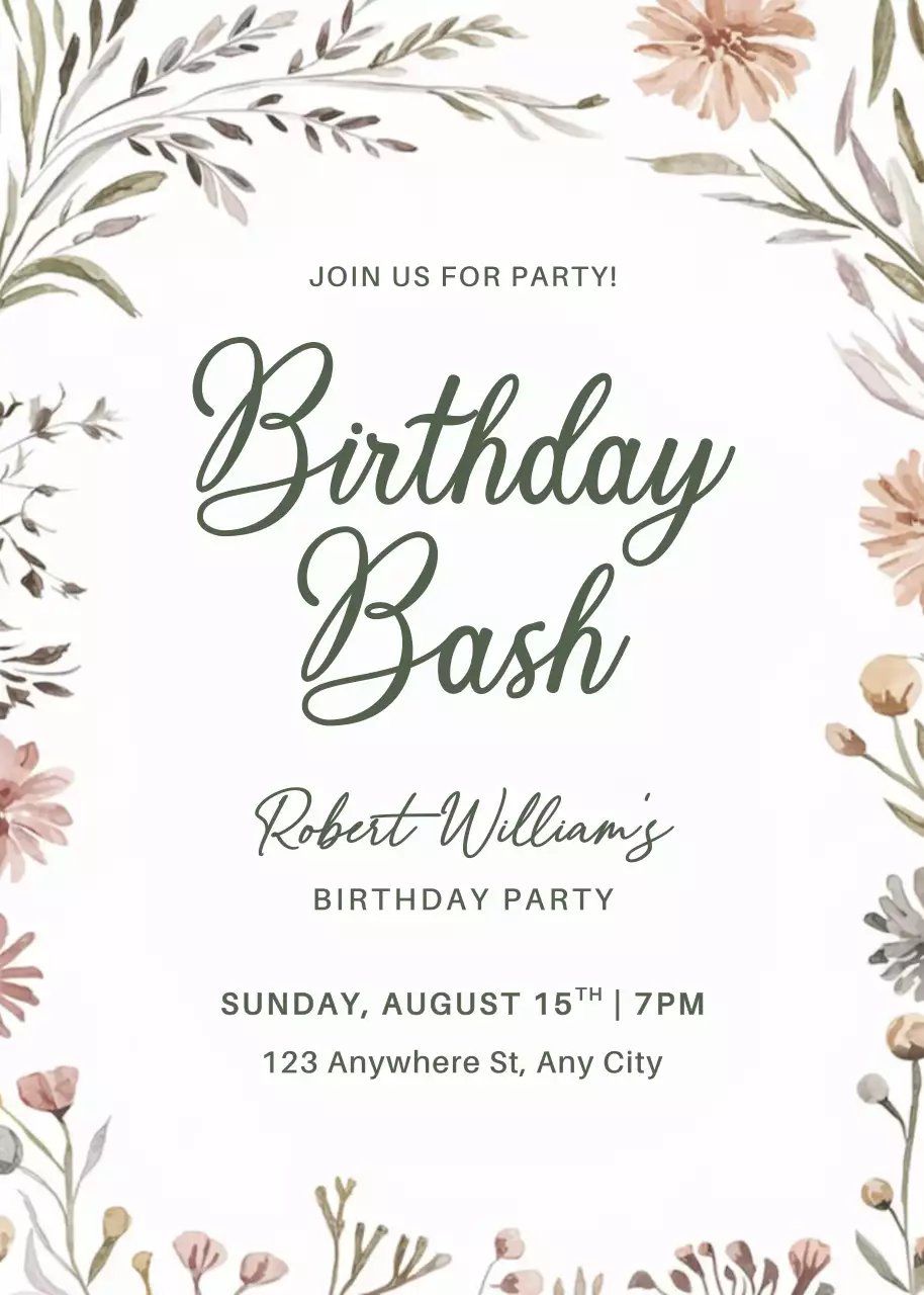 Thiệp mời sinh nhật màu be Botanical