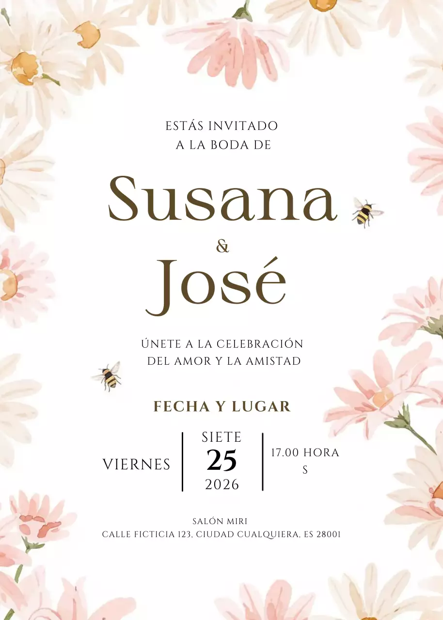invitación de boda floral beige