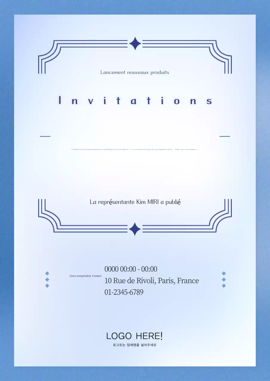 Invitation moderne à l'annonce d'un nouveau produit en bleu