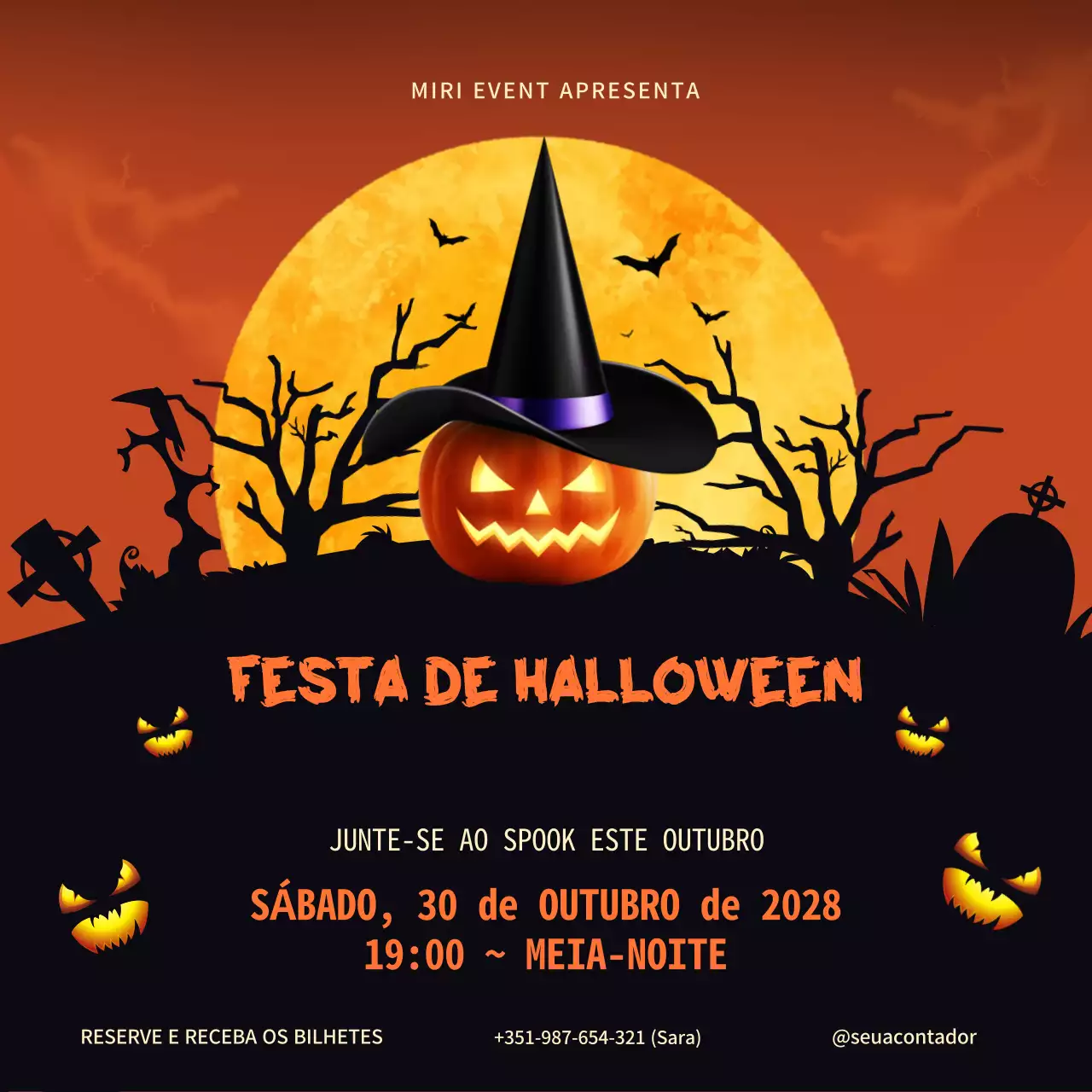 Laranja e preto Ilustrativo Horror Festa de Halloween Instagram Post quadrado