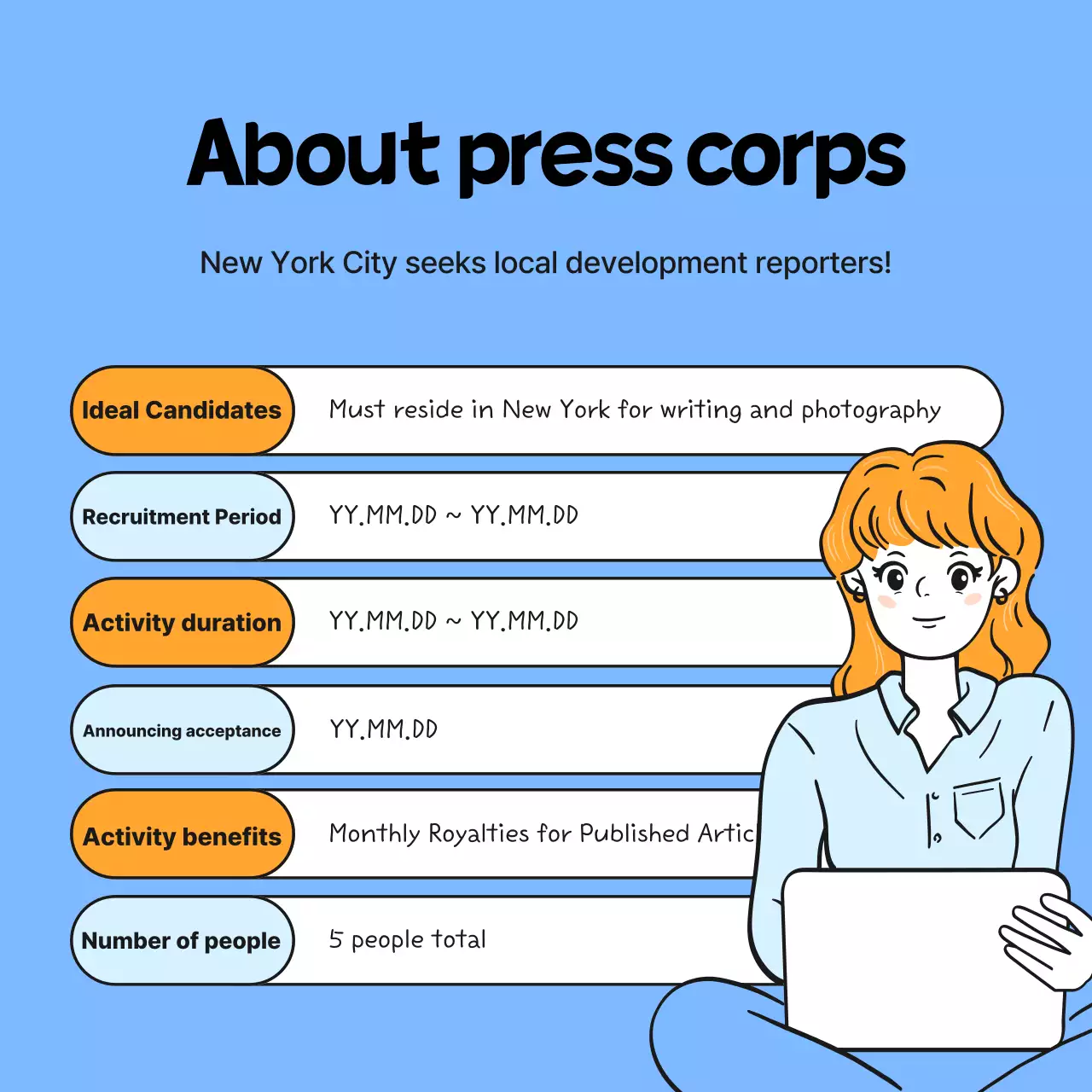 Azul claro e simples para jornalistas de desenvolvimento local