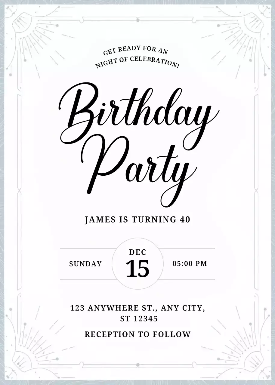 Convite de aniversário elegante branco