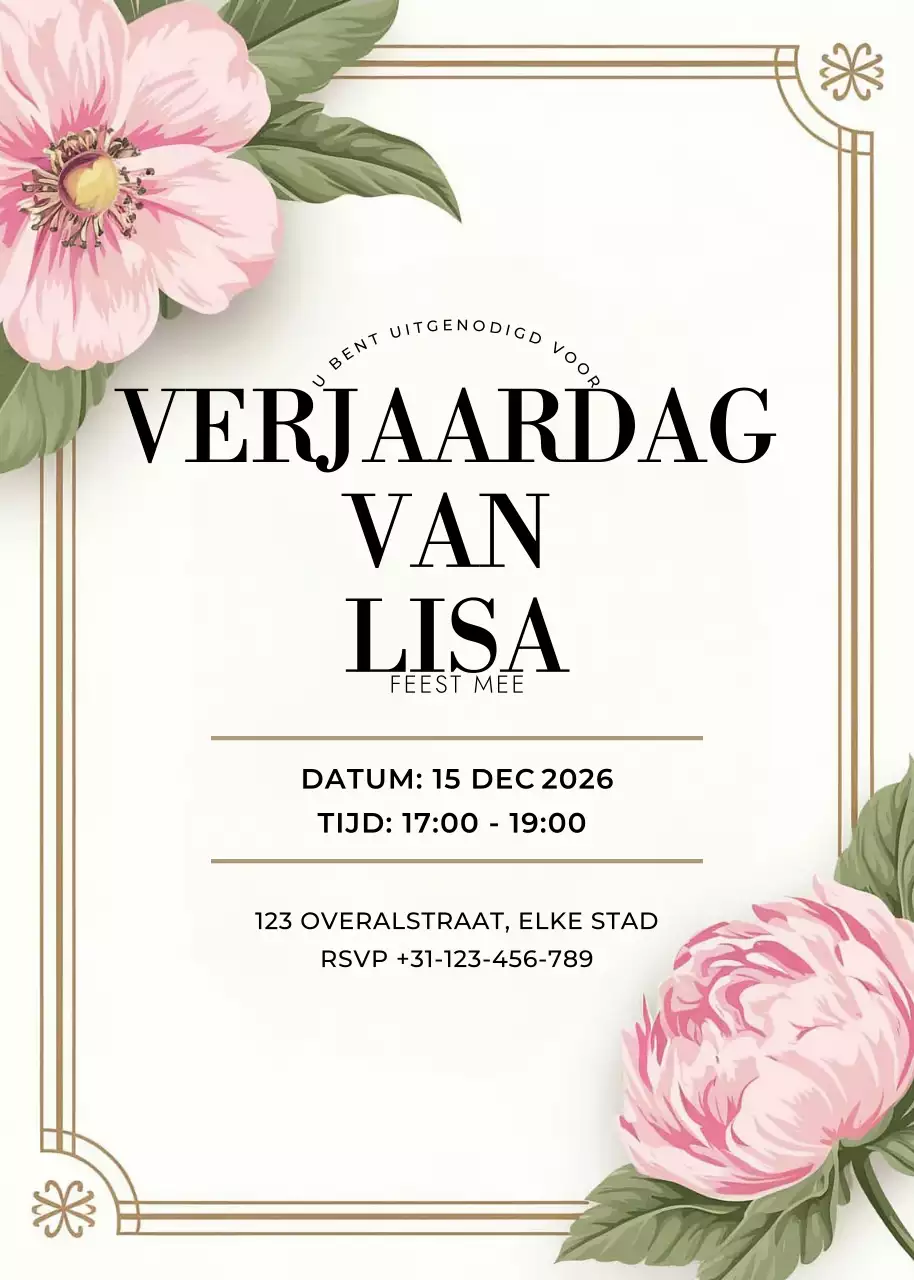 roze elegante verjaardagsuitnodiging