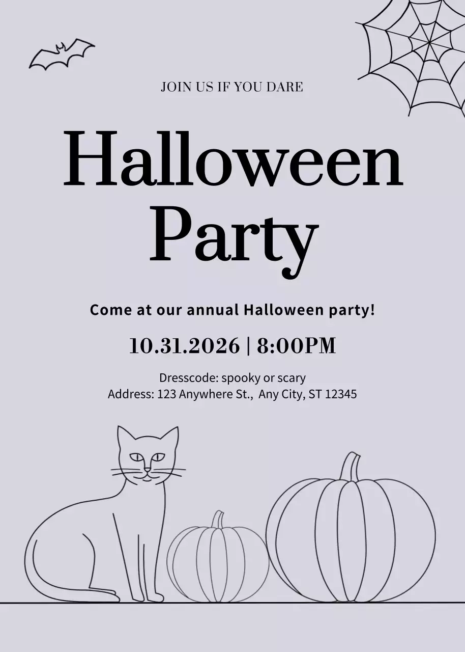 Grey Minimal Halloween Invitation