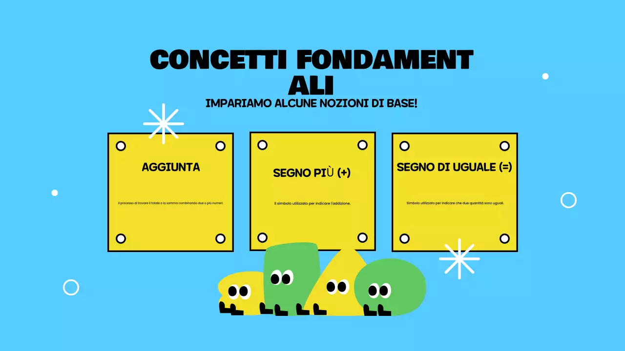 Presentazione dell'addizione di base gialla e giocosa