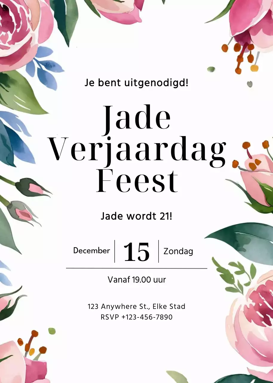 Roze groen blauwe bloemen verjaardagsuitnodiging