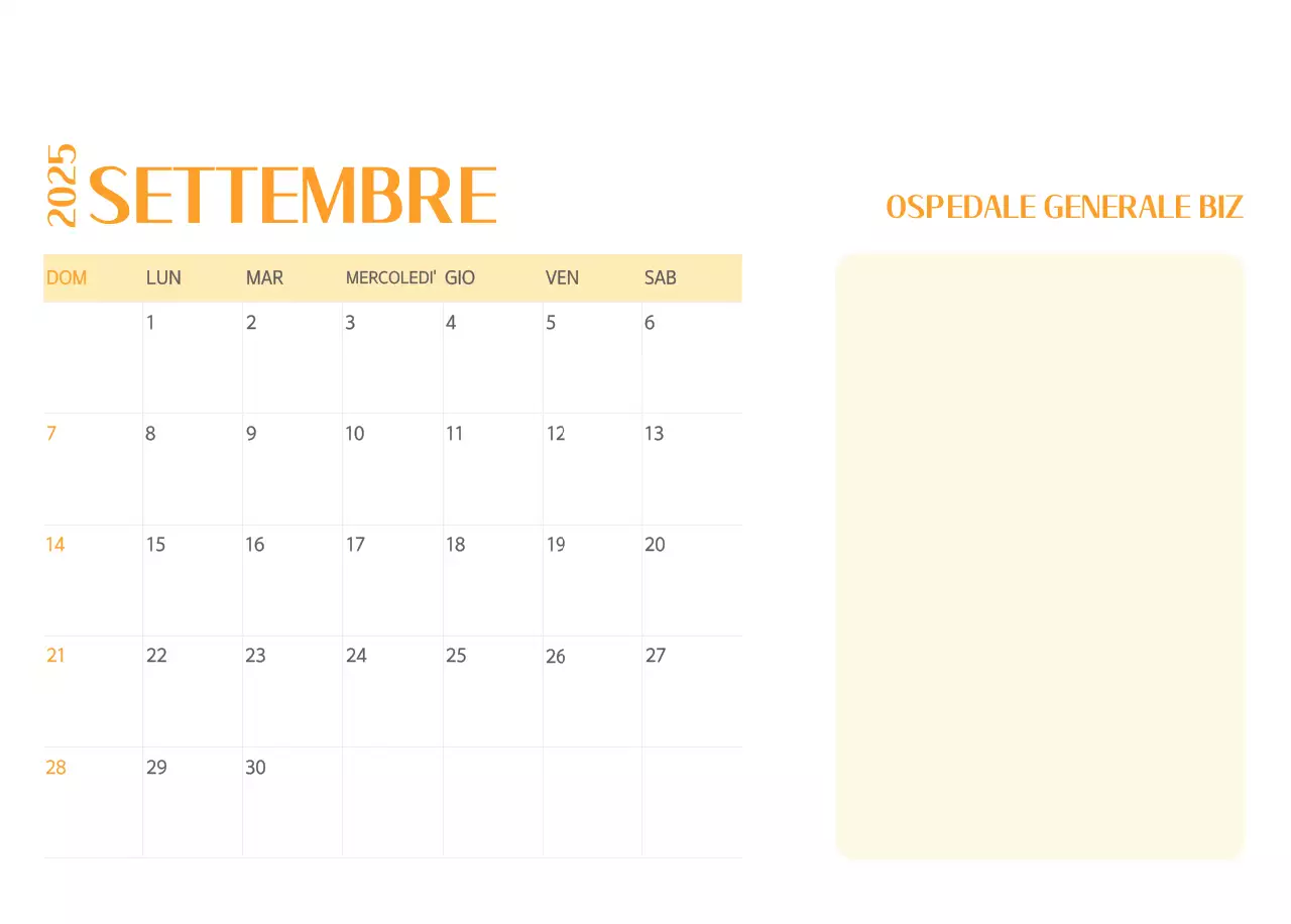 Calendario ospedaliero in cornice verde