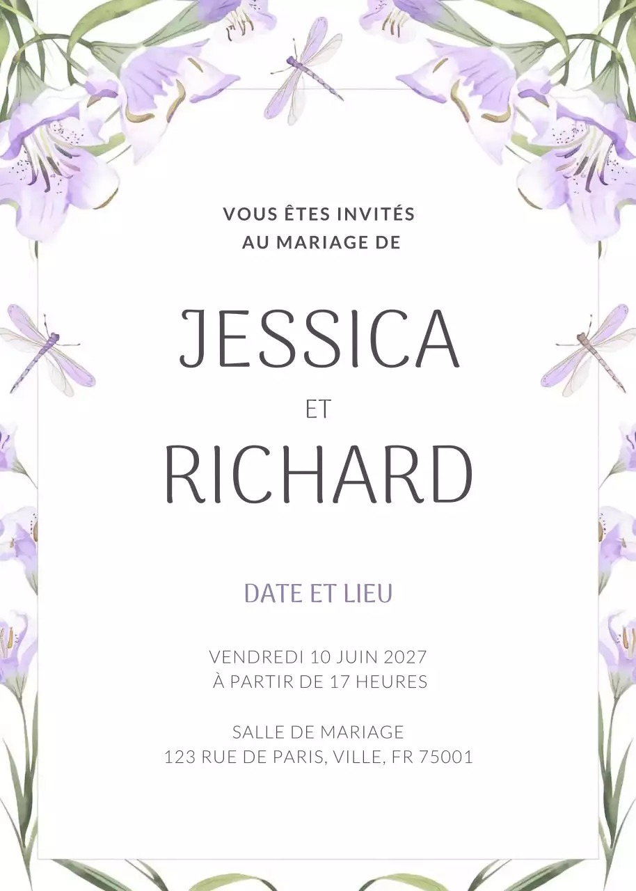 invitation de mariage élégante en violet