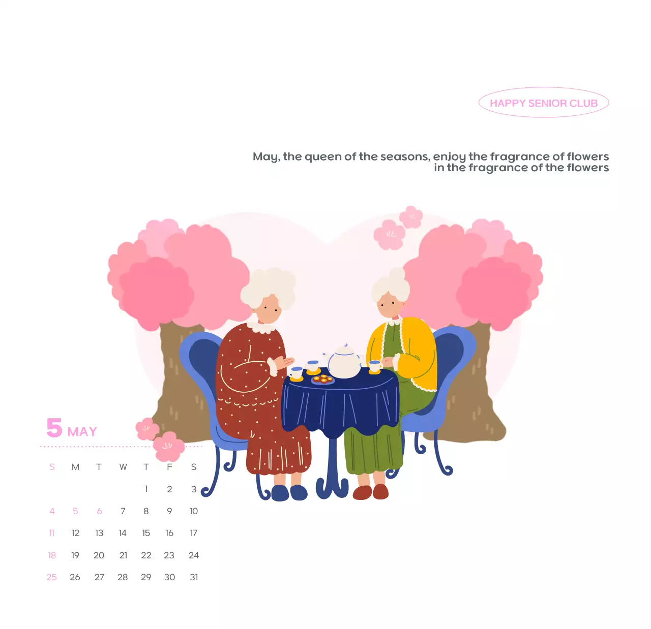 Lịch kinh doanh với hình minh họa dễ thương