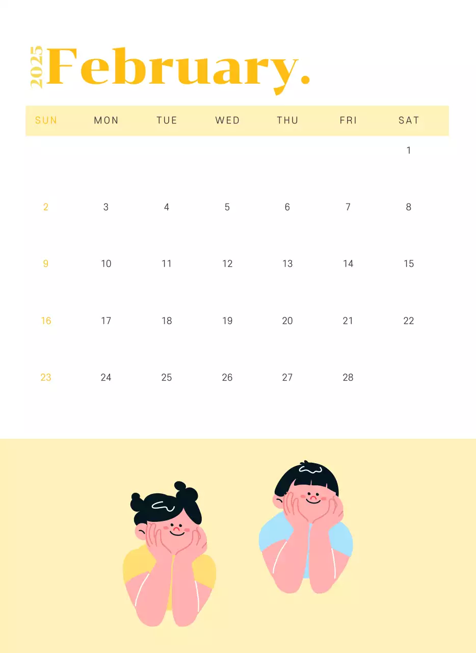 옐로우 그린 배경에 청소년 일러스트가 담긴 달력