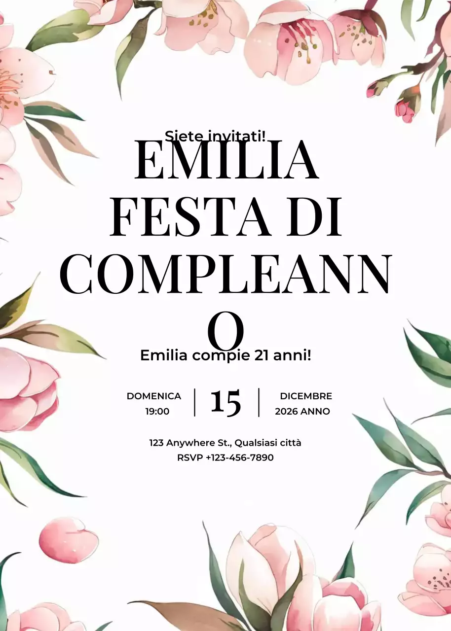 Invito di compleanno floreale rosa verde marrone