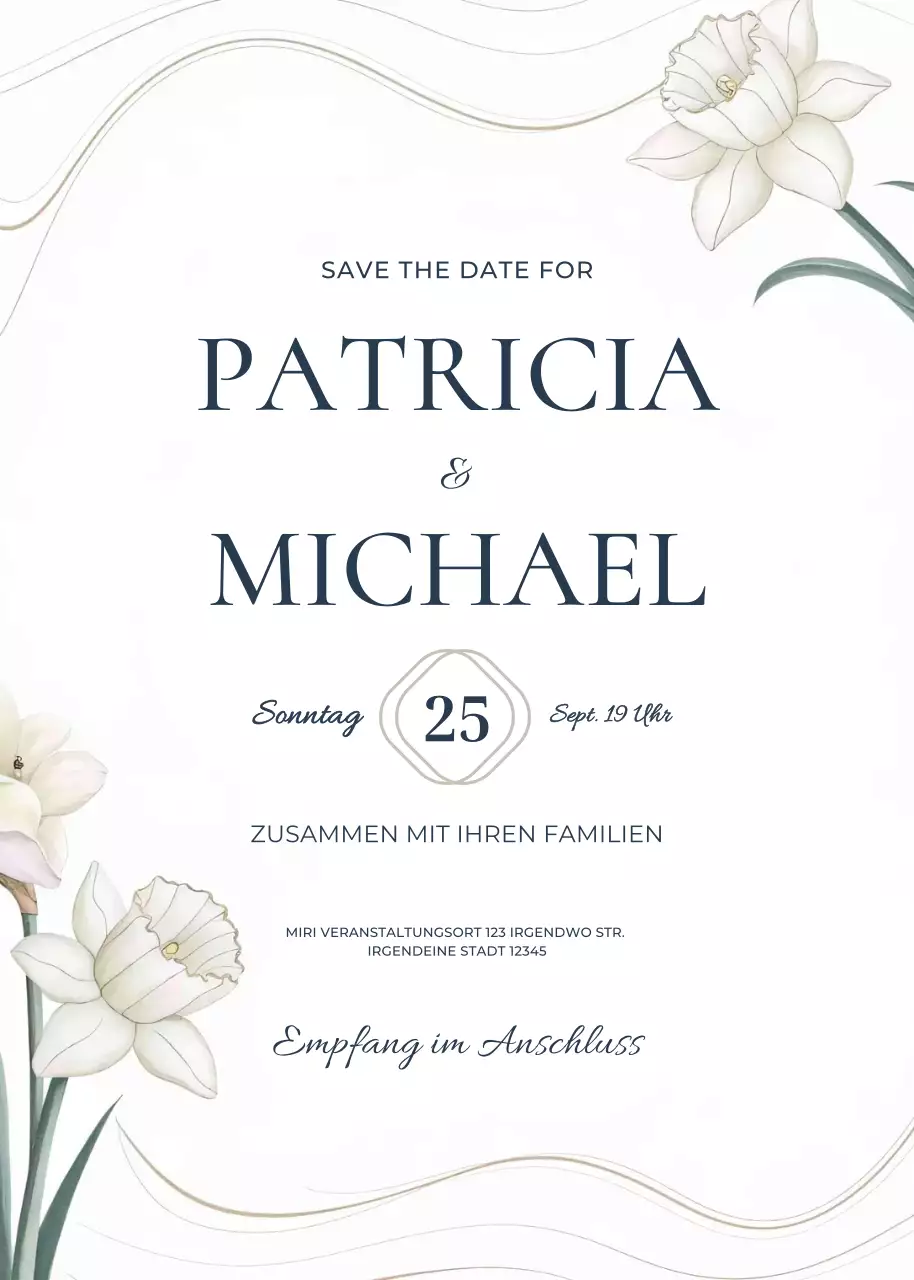 Beige weiß grün Hochzeitseinladung eleganter Stil