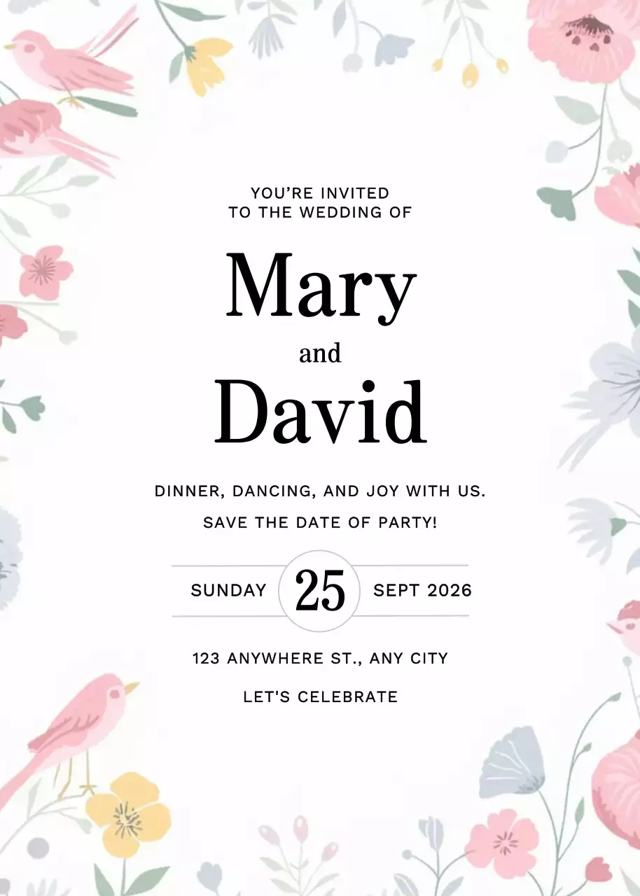 Pink Floral Wedding Invitation