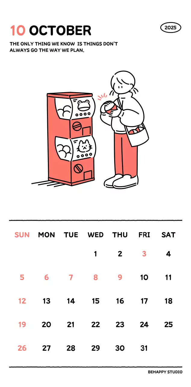 아기자기한 선 스타일의 일러스트 달력 캘린더