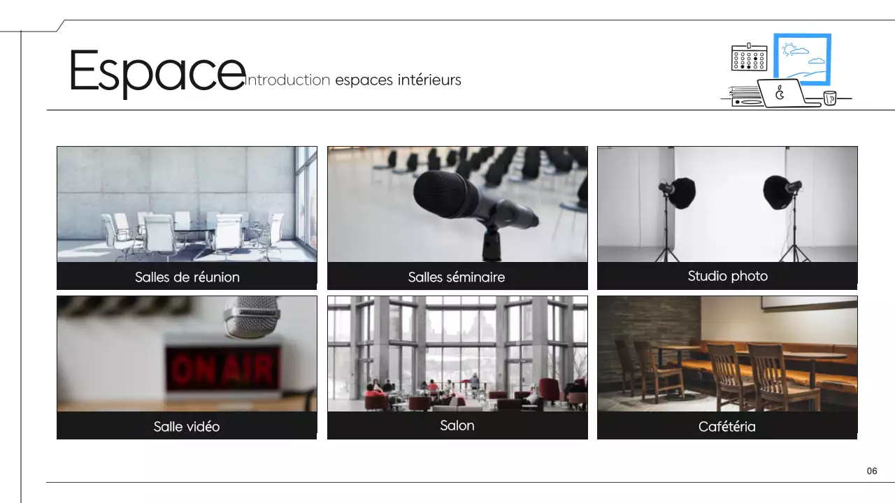 Une proposition simple d'espace de coworking noir et bleu