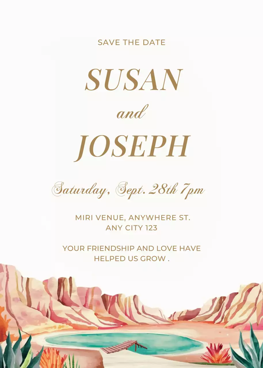 Beige orange blue wedding invitation elagant style