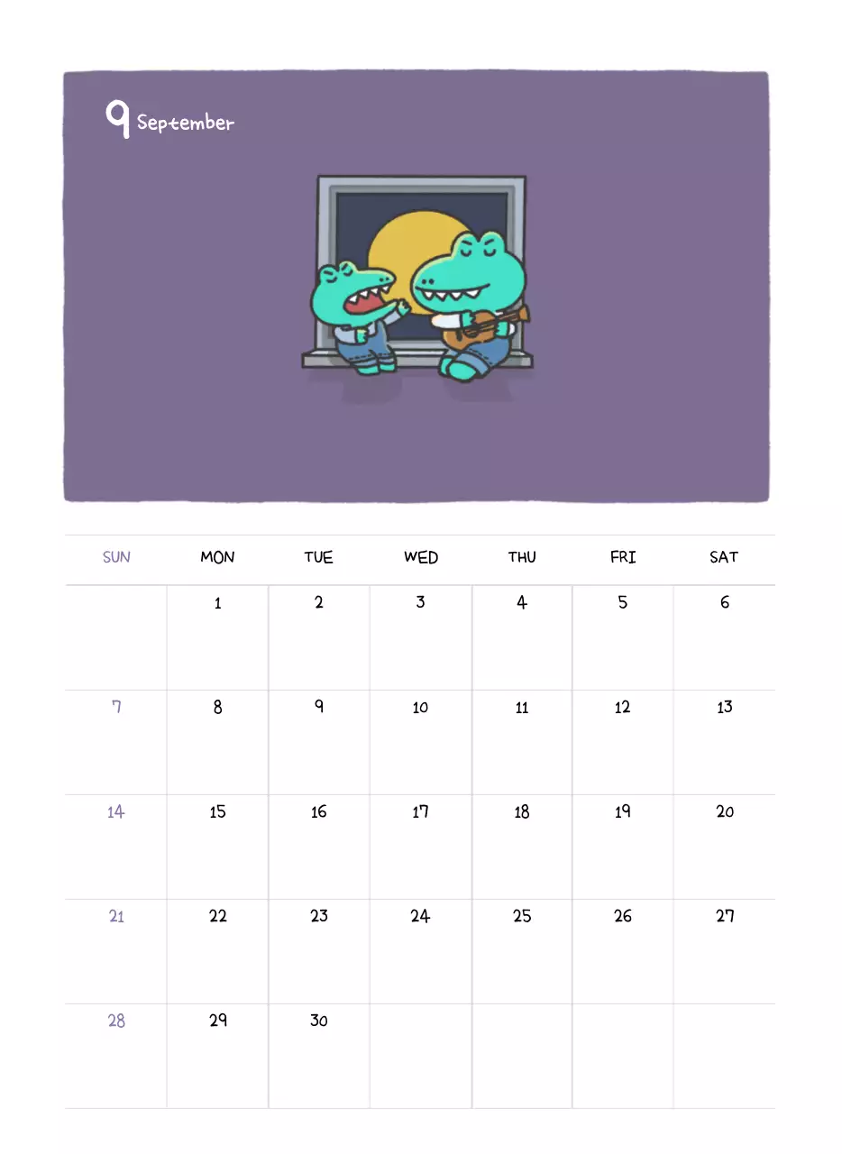 귀여운 아고 일러스트 컨셉의 캘린더